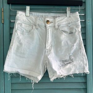 American Eagle Outfitters White Distressed Jean Shorts